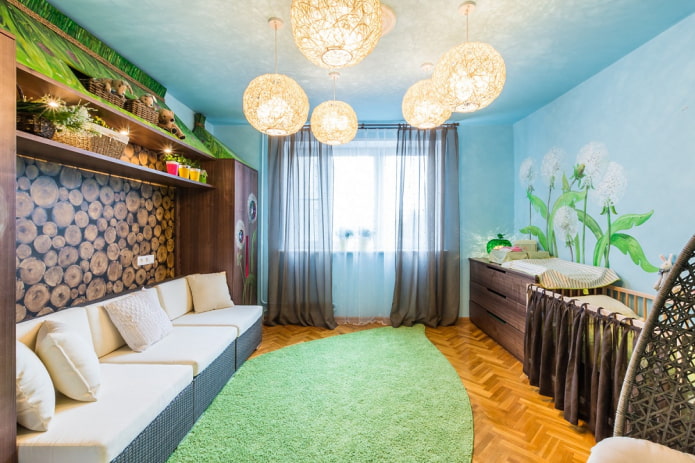 layout of a combined children's room and living room