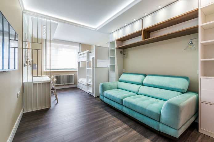 layout of a combined children's room and living room