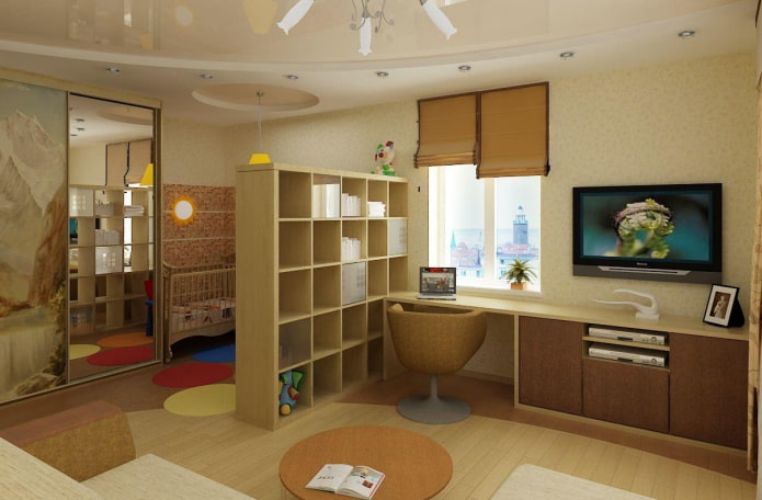 layout of a combined children's room and living room