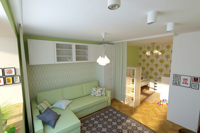 arrangement of a combined living room and children's room