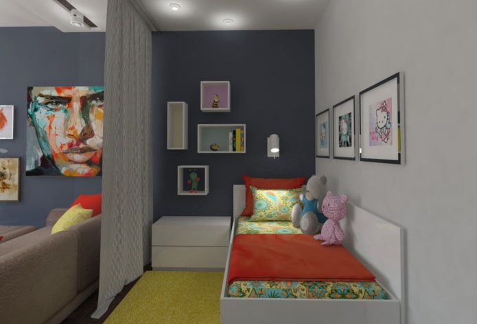 arrangement of a combined living room and children's room