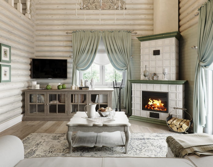 living room in the garden with a fireplace
