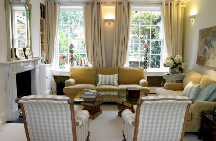 living room in a house with two windows
