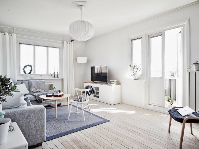 windows in the living room in Scandinavian style