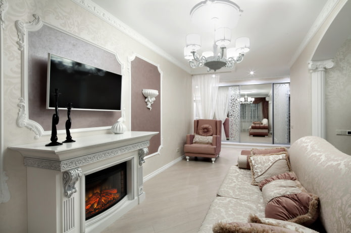 fireplace and TV in the living room interior in a classic style