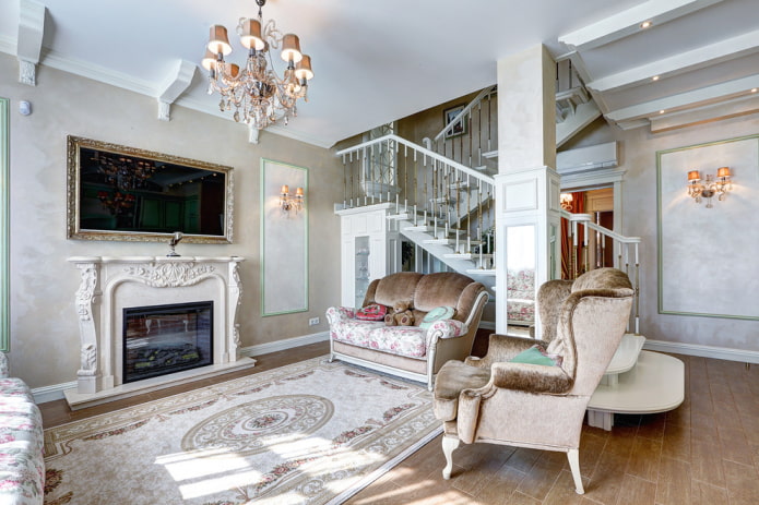 fireplace and TV in the living room interior in a classic style