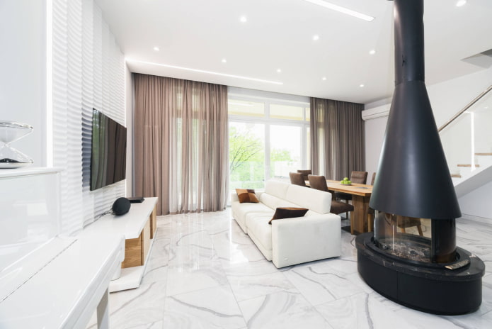 fireplace and TV in the living room interior in a modern style