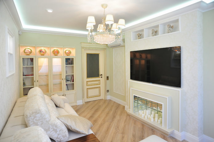 fireplace and TV in the interior of a small living room