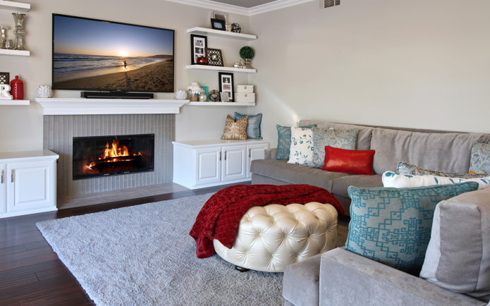 electric fireplace and TV in the living room interior