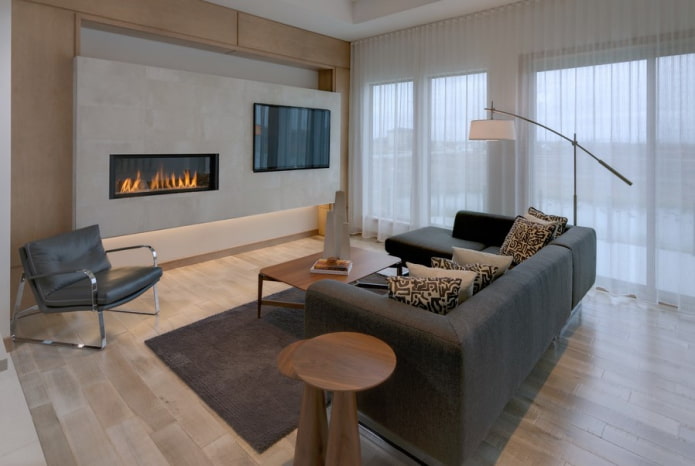 electric fireplace and TV in the living room interior