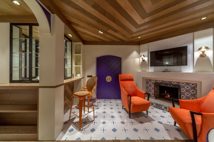 fireplace and TV in the corner in the living room interior