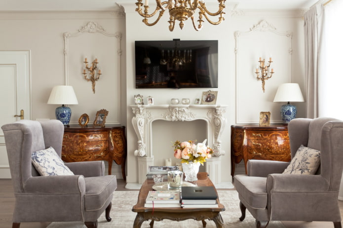 false fireplace and TV in the living room interior