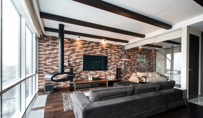 fireplace and TV in the interior of the living room in a modern style