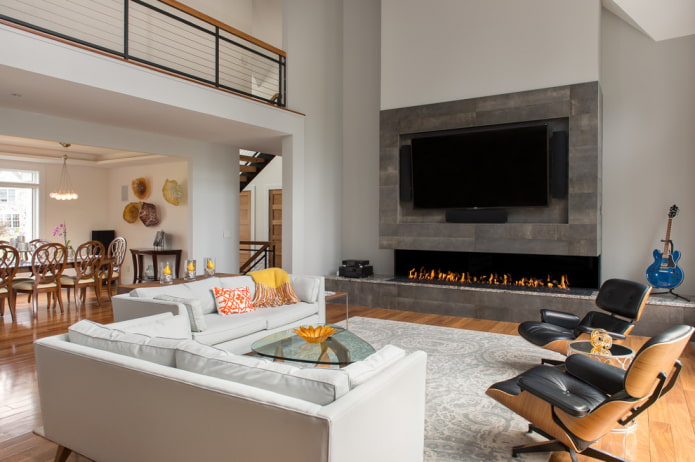 fireplace and TV in the living room interior in a modern style