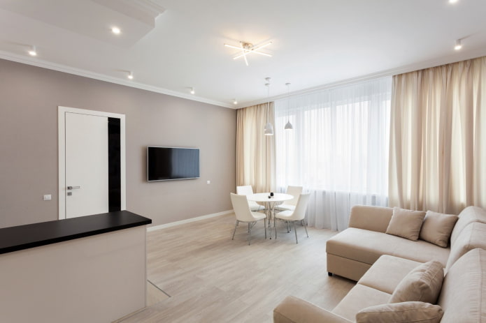 living room interior in white and beige tones