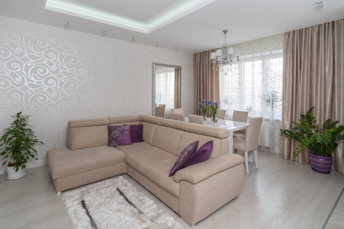 living room interior in white and beige tones
