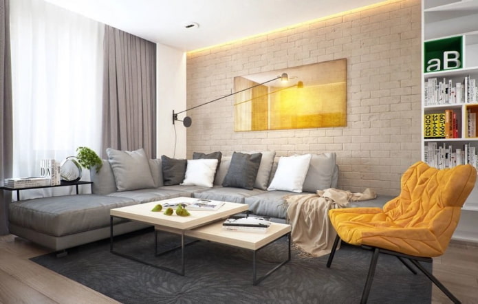 living room interior in gray-beige tones