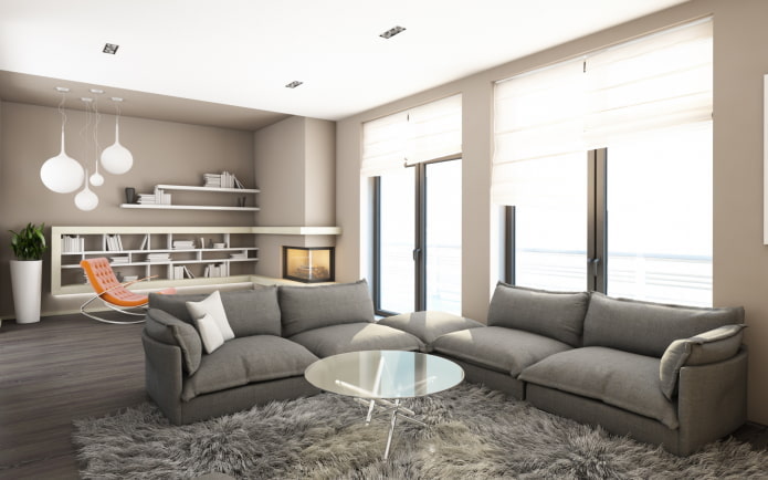 living room interior in gray-beige tones
