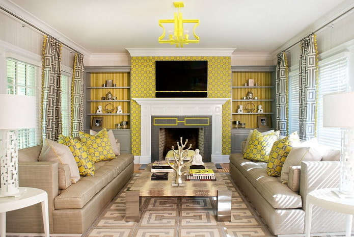 floor decoration in the interior of the hall in beige tones