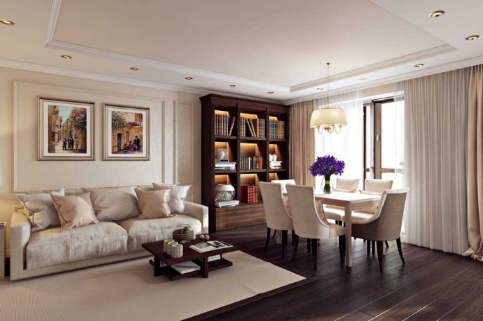 floor finishing in the interior of the hall in beige tones
