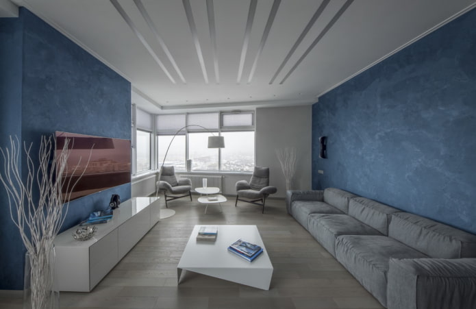 interior of a gray-blue living room