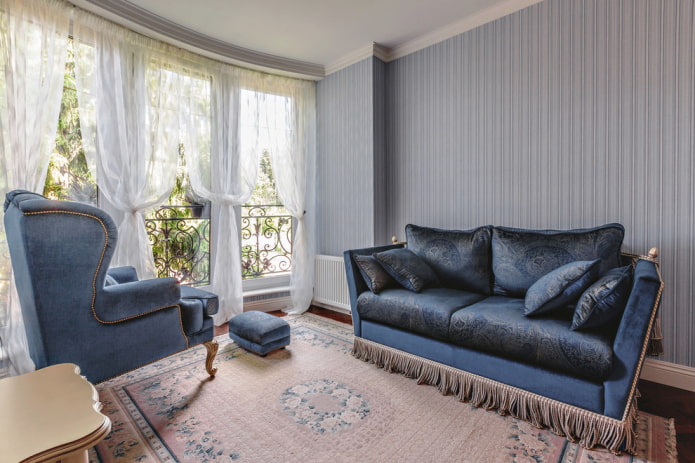 blue living room in a classic style