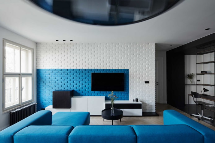 interior of a white and blue living room