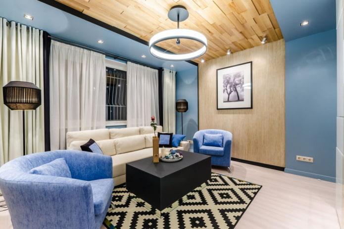 decoration of the interior of a blue living room