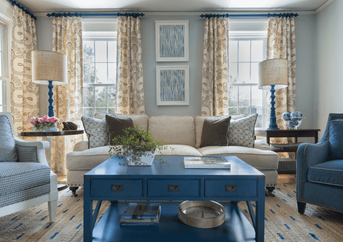 blue living room in Provence style