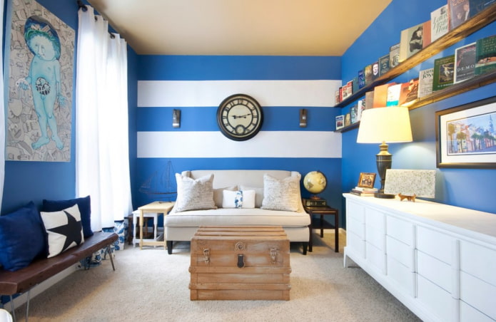 blue living room in a marine style