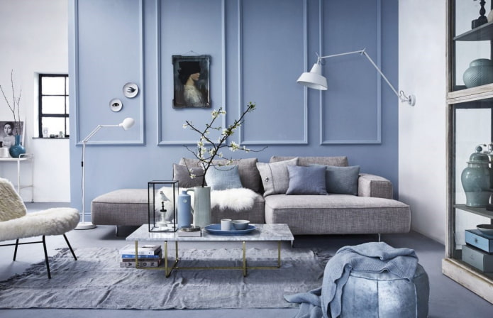 interior of a gray-blue living room