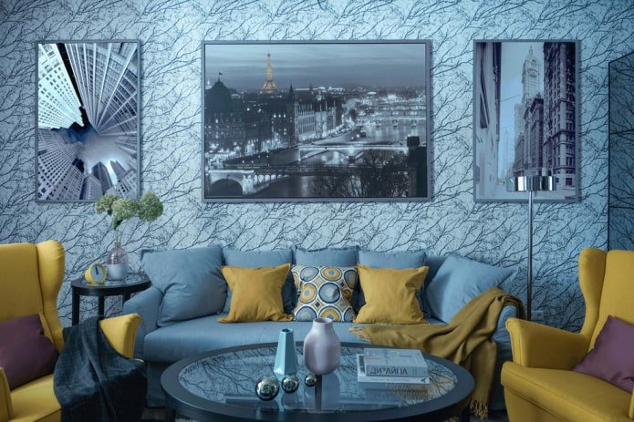 paintings in the living room interior