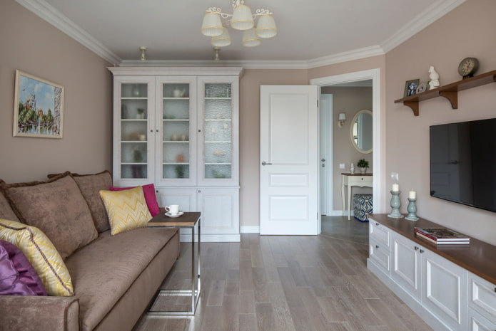 beige living room in the interior of a Khrushchev apartment