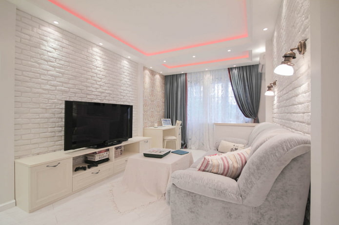 white living room in the interior of a Khrushchev apartment