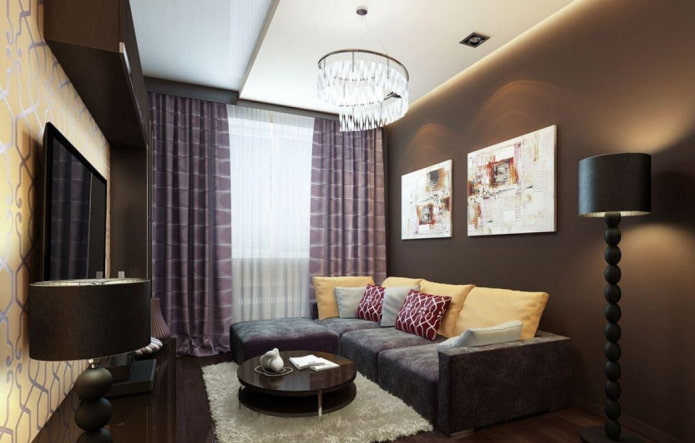 brown living room in the interior of a Khrushchev apartment