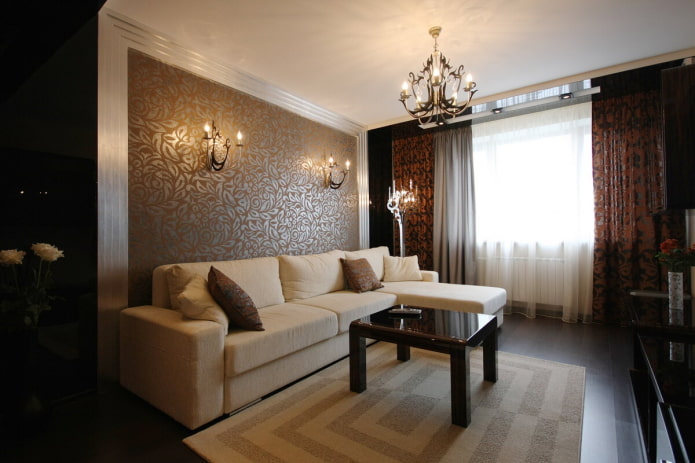 brown living room in the interior of a Khrushchev apartment