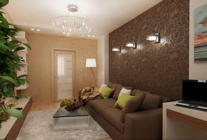 brown living room in the interior of a Khrushchev apartment