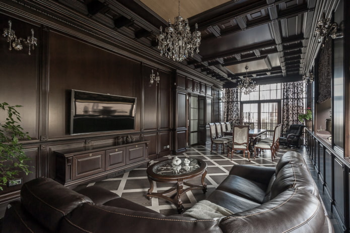 classic living room in dark tones