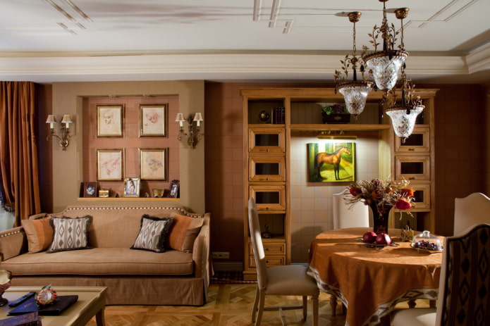 classic living room in dark tones