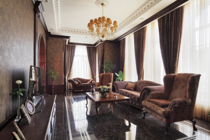 classic living room in dark tones