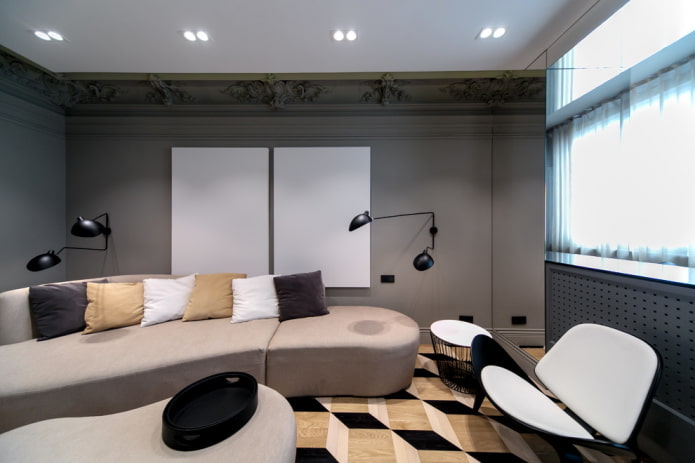 living room interior in gray-beige tones