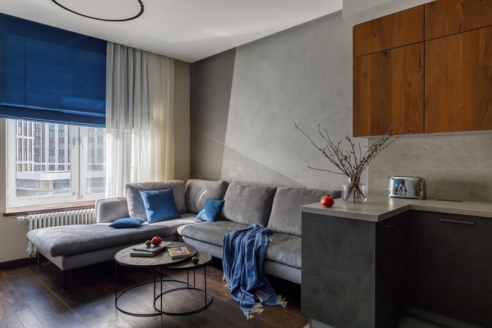 furniture in the interior of a gray living room