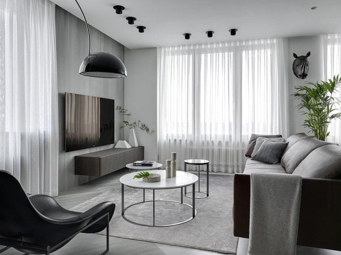 living room interior in gray and white tones