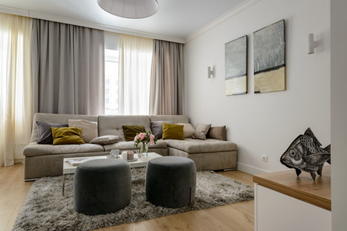 living room interior in gray-beige tones