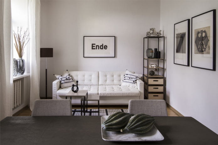 decor and textiles in the living room in the Nordic style