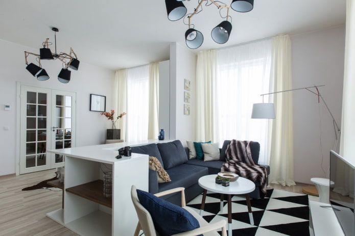 decor and textiles in the living room in the Nordic style