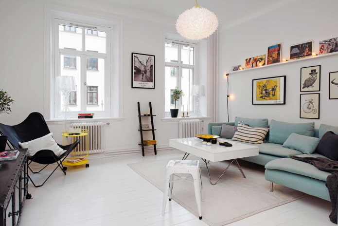 decor and textiles in the living room in Nordic style