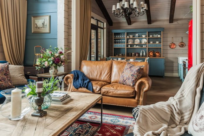 Living room with a leather sofa