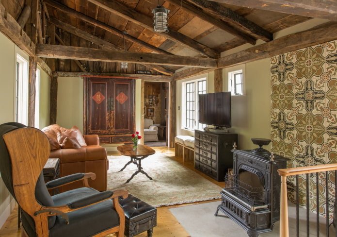 Tiles behind the fireplace