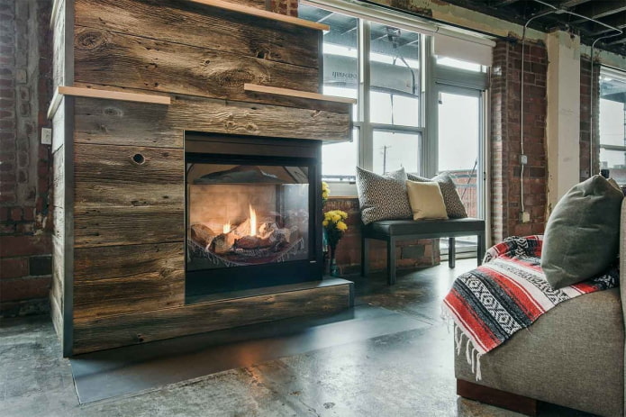 Fireplace with glass inserts